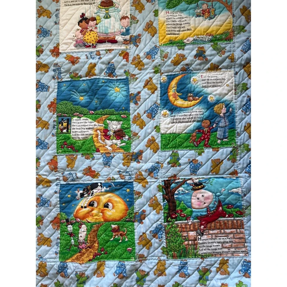 Vtg Mary Engelbreit Child's Quilt Cottage Core Handmade Machine Quilted 38.5 X48